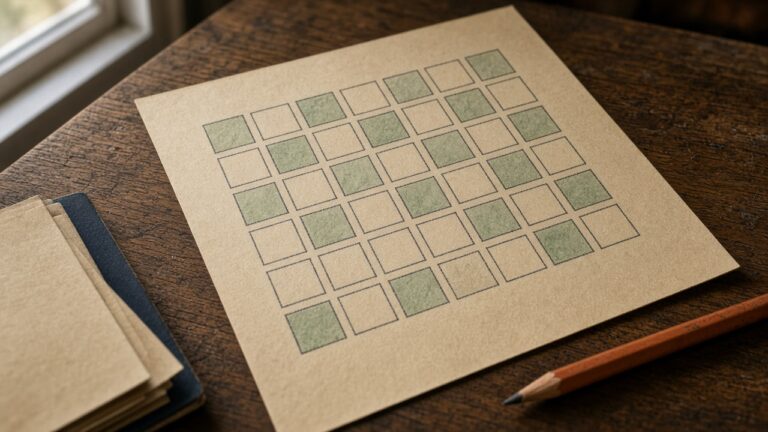 A hand-drawn grid of empty and sage squares