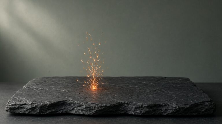 Orange embers rising from a dark slate surface