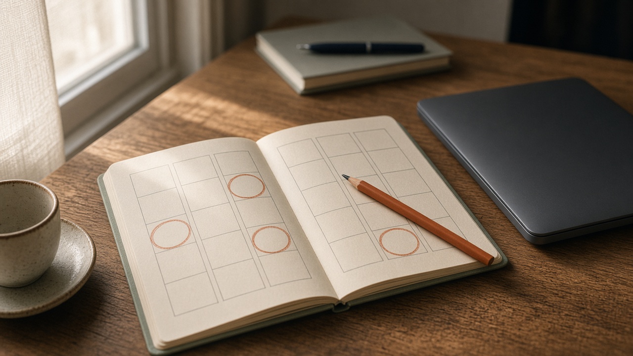 An open planner with a few blank date boxes circled